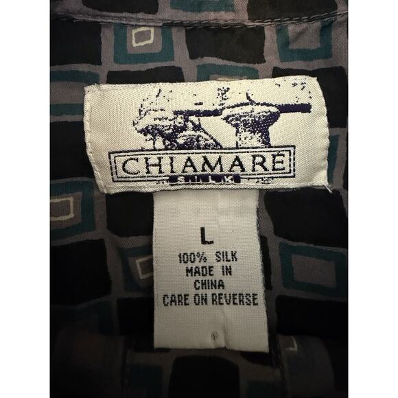 Vtg 90s CHIAMARE 100% Silk Shirt Mens Size Large Geometric Retro Button Up Shirt - Picture 4 of 8